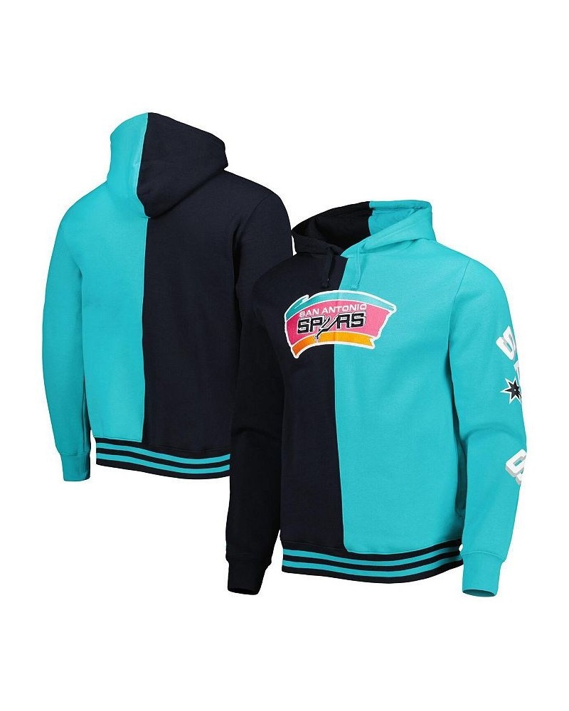 Men's Black, Teal San Antonio Spurs Hardwood Classics Split Pullover Hoodie $56.40 Sweatshirt