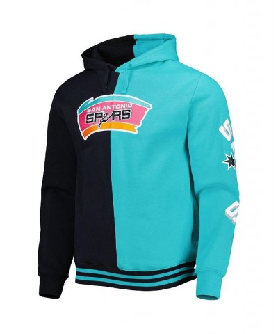 Men's Black, Teal San Antonio Spurs Hardwood Classics Split Pullover Hoodie $56.40 Sweatshirt