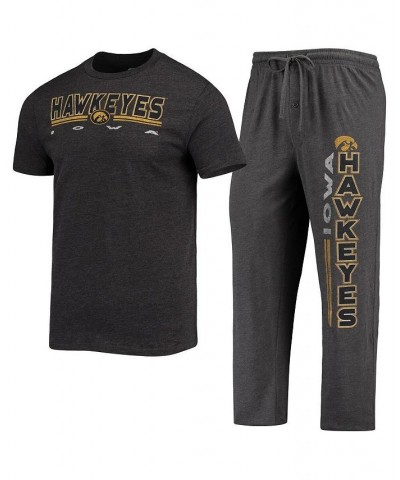 Men's Heathered Charcoal and Black Iowa Hawkeyes Meter T-shirt and Pants Sleep Set $31.50 Pajama