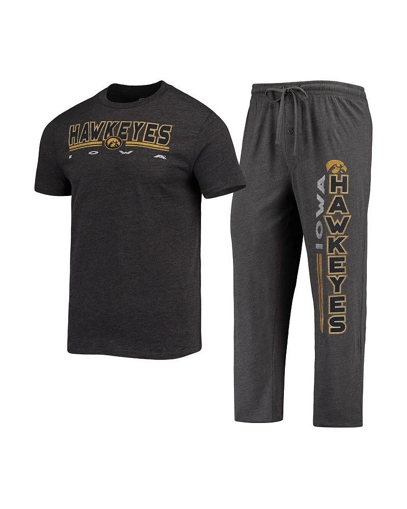 Men's Heathered Charcoal and Black Iowa Hawkeyes Meter T-shirt and Pants Sleep Set $31.50 Pajama