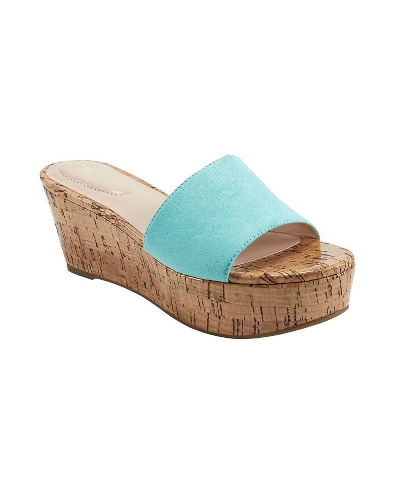 Women's Kennie Open Toe Slip-on Platform Wedge Sandals Green $35.60 Shoes