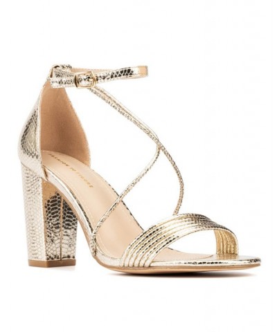 Women's Belinda Wide Width Heels Sandals Gold $35.89 Shoes