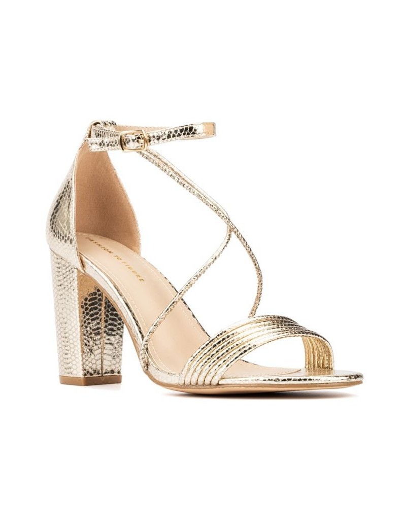 Women's Belinda Wide Width Heels Sandals Gold $35.89 Shoes