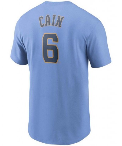 Men's Lorenzo Cain Light Blue Milwaukee Brewers Name Number T-shirt $26.99 T-Shirts