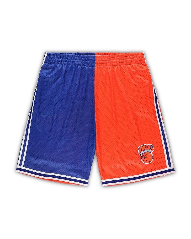 Men's Blue and Orange New York Knicks Big and Tall Hardwood Classics Split Swingman Shorts $48.39 Shorts